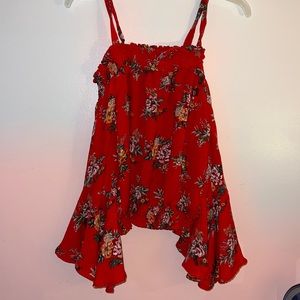 Floral Red Flowy-Sleeved Blouse